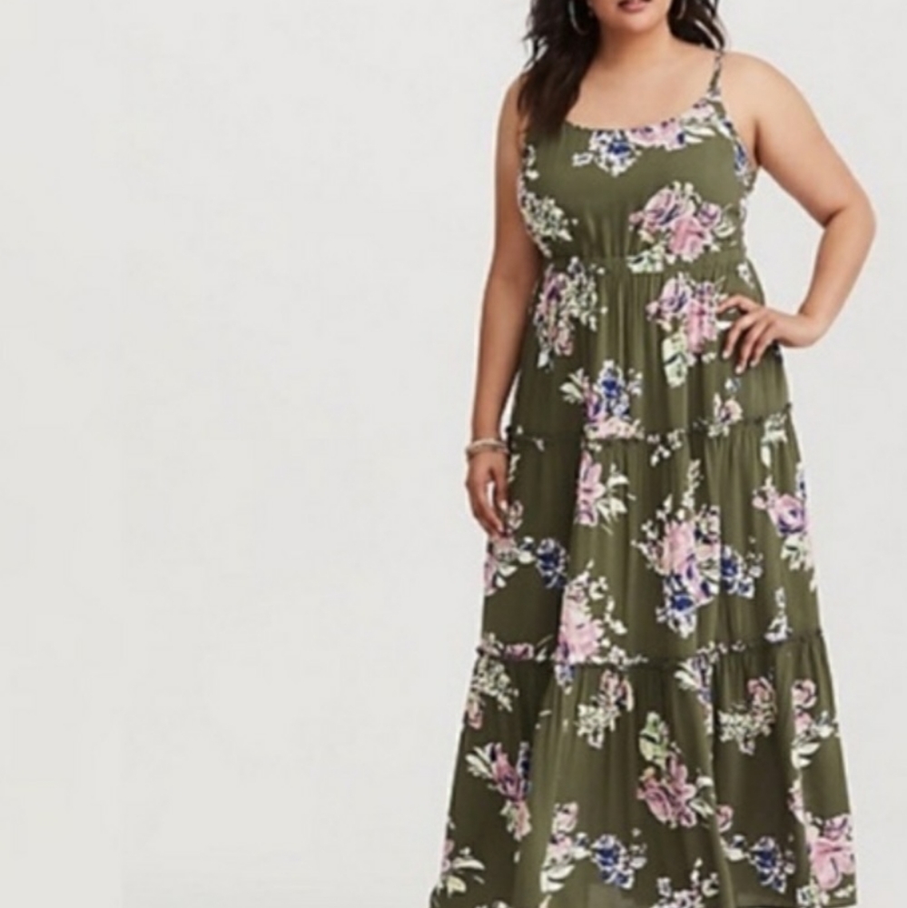 Torrid olive green floral maxi dress size 5